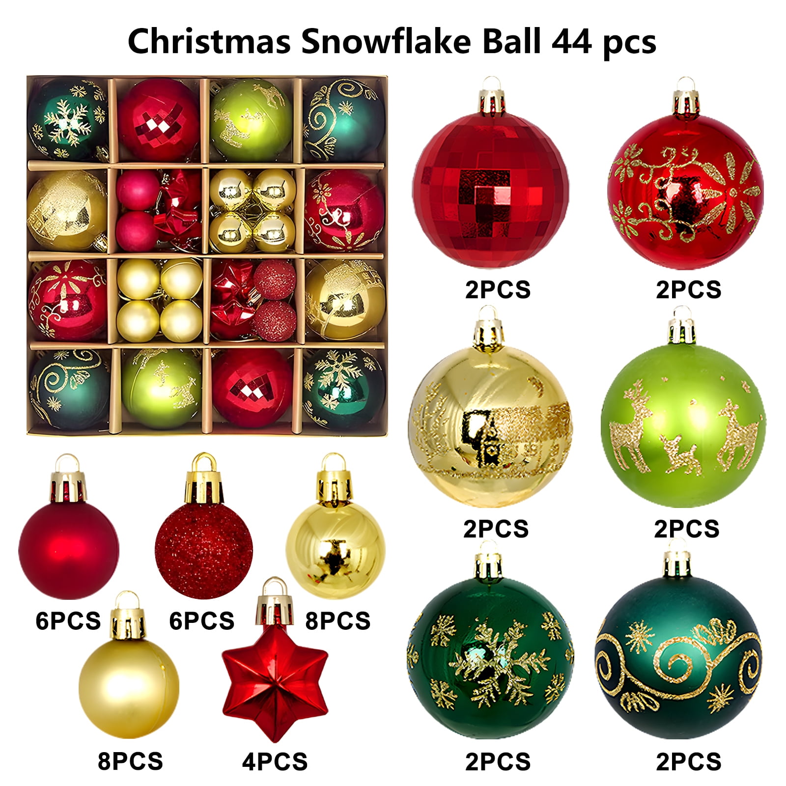 44pc Shatterproof Christmas Ball Ornaments with Hanging Rings for Tree