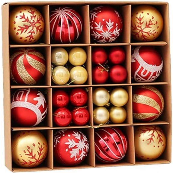 KAMUGO Christmas Ball Ornaments 44pcs Set , 2.4" Christmas Tree Red Gold Ball Decorations Boxed