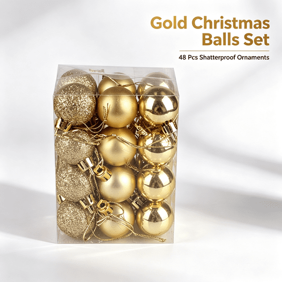 Christmas Ball Ornaments 48 Pcs Classic Shatterproof Set, Lightweight Glitter Hanging Decor for Xmas Tree Home Party Holiday by MPOISVA