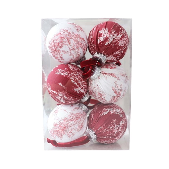 Christmas Ball Ornaments 6-Pack 8cm Fabric Wrapped, Vintage Toile Print Hanging Decorations with Velvet Ribbon for Christmas Tree Holiday Display by OVFUIZ