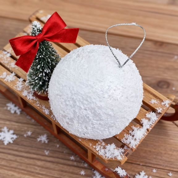 Christmas Ball Ornaments 6 Pcs 3.15 Inch White Snowball Xmas Tree Decorations, Glitter Sequin Hanging Balls with Ropes for Holiday Winter Party Wedding Home Indoor Outdoor Decor