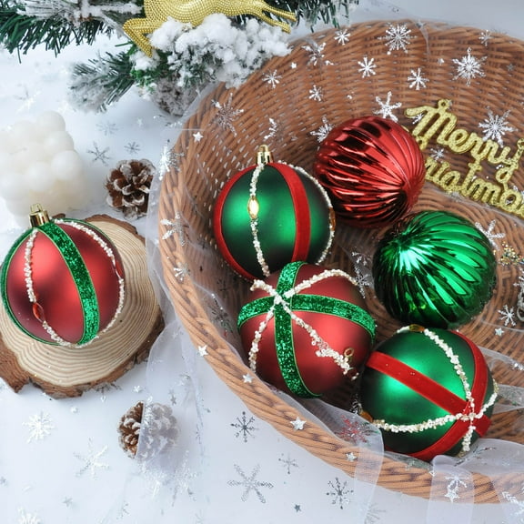 Christmas Ball Ornaments 6 Pcs - 3 inch Large Shatterproof Christmas Balls, Decorations Indoor, Aesthetic Holiday Party Hanging Ornaments for Xmas Tree, Wreath, Vines, Red