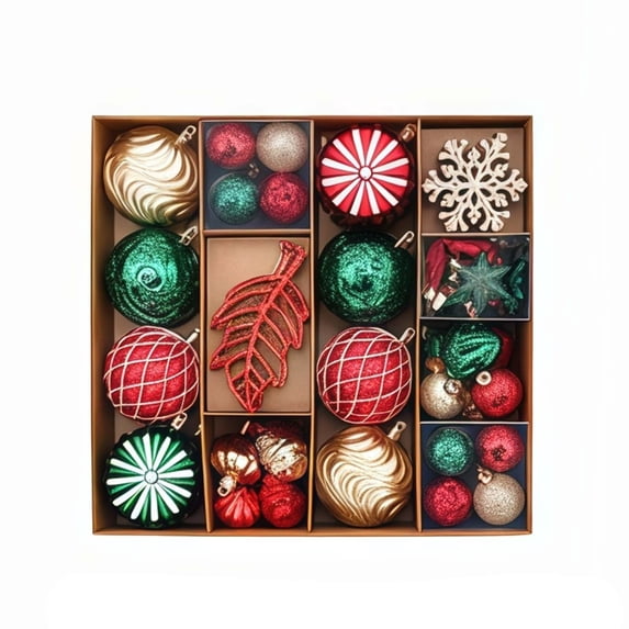 Christmas Ball Ornaments 62-Pack Shatterproof Set, Christmas Tree Decorations with Snowflake Leaf Pinecone for Holiday Party by OVFUIZ