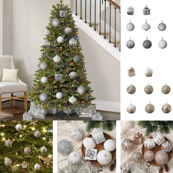 Christmas Ball Ornaments 8 Pcs - 3 inch Large Shatterproof Christmas Balls, Multi-Styles Decorations Indoor, Novel Holiday Party Hanging Ornaments for Xmas Tree, Wreath, Vines, Beige