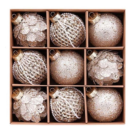 Christmas Ball Ornaments 9-Pack Foam Glitter Balls, Shatterproof Christmas Tree Decorations Handmade with Sequin Bead for Xmas Home Decor by OVFUIZ