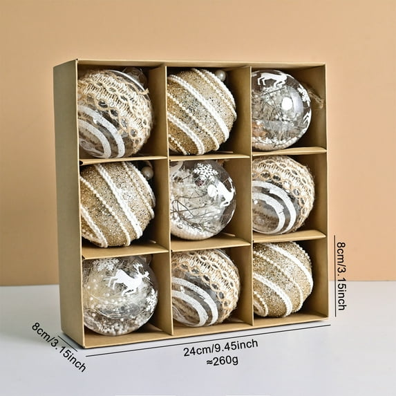 Christmas Ball Ornaments 9 Pcs - 3 inch Large Shatterproof Christmas Balls, Transparent Hollow Decorations Indoor, Aesthetic Holiday Party Hanging Ornaments for Xmas Tree, Wreath, Vines, Multicolor