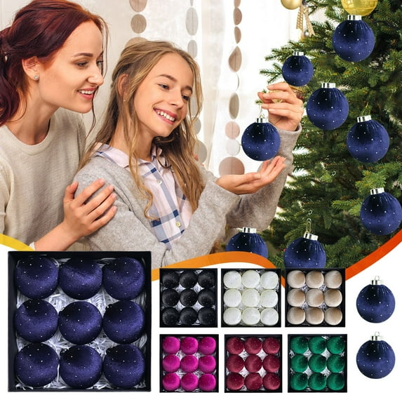 Christmas Ball Ornaments 9 Pcs - 3 inch Large Shatterproof Christmas Balls, Velvet Decorations Indoor, Luxury Holiday Party Hanging Ornaments for Xmas Tree, Wreath, Vines, Red