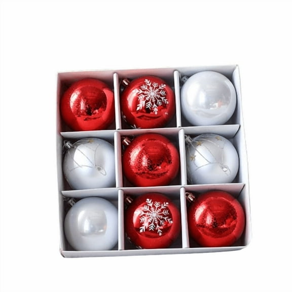 Christmas Ball Ornaments, 9-pack Painted Decorative Hanging Pieces, 8cm Plastic Ornament Set for Holiday Tree,Vsgery