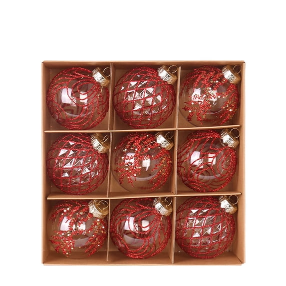 Christmas Ball Ornaments, Christmas Decorations, 9 Pcs Clear Shatterproof Hanging Baubles with 3.15 Inch Diameter and Elegant Glitter Filigree Patterns for Luxury Seasonal Tree Indoor Decor