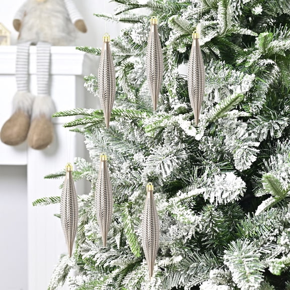Christmas Ball Ornaments, Christmas Decorations for Elegant Holiday Displays, 6 Pcs Shatterproof Spindle Hanging Finials with 6.3 Inch Length and Embossed Wheat Pattern for Indoor Seasonal Home Decor
