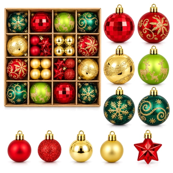 Kidsjoy 45Pcs Christmas Ball Ornaments, Christmas Tree Decorations Set Shatterproof Hanging Xmas Balls for Xmas Holiday Home Decor Multi-Size, Red, Green, Gold