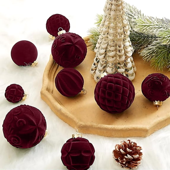 Christmas Ball Ornaments, Christmas Tree Decorations 46pcs Flocked Velvet Hanging Balls with Assorted Sizes Xmas Holiday Party Decor for Home Fireplace Window Wreath Festive Decoration