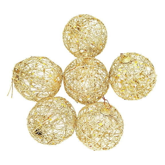 Christmas Ball Ornaments,Christmas Tree Pendants Decor,Gold Christmas Balls,6Pcs 2.4-Inch Gold Rattan Thread String Christmas Tree Ornament Xmas Trees Wedding Party Decorations(Gold)