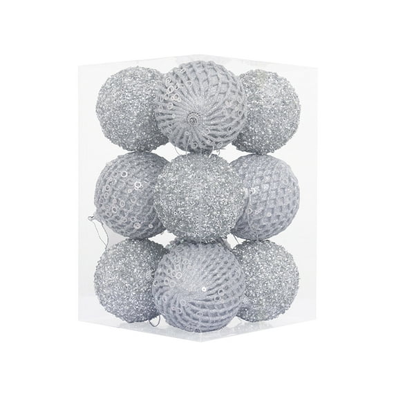 Christmas Ball Ornaments Glitter Sequin Foam Ornaments 12 Pcs Hanging Christmas Tree Ball Decorations Indoor Outdoor for Xmas Wedding Party Holiday Decor Hanging Ornaments