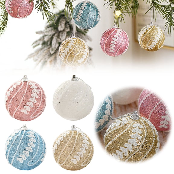 Christmas Ball Ornaments with Glitter and Sequins,Shatterproof Hanging Xmas Tree Decoration for Indoor Outdoor Use,Festive Pearl Accent Baubles for Christmas Parties,Wedding and New Year Celebrations