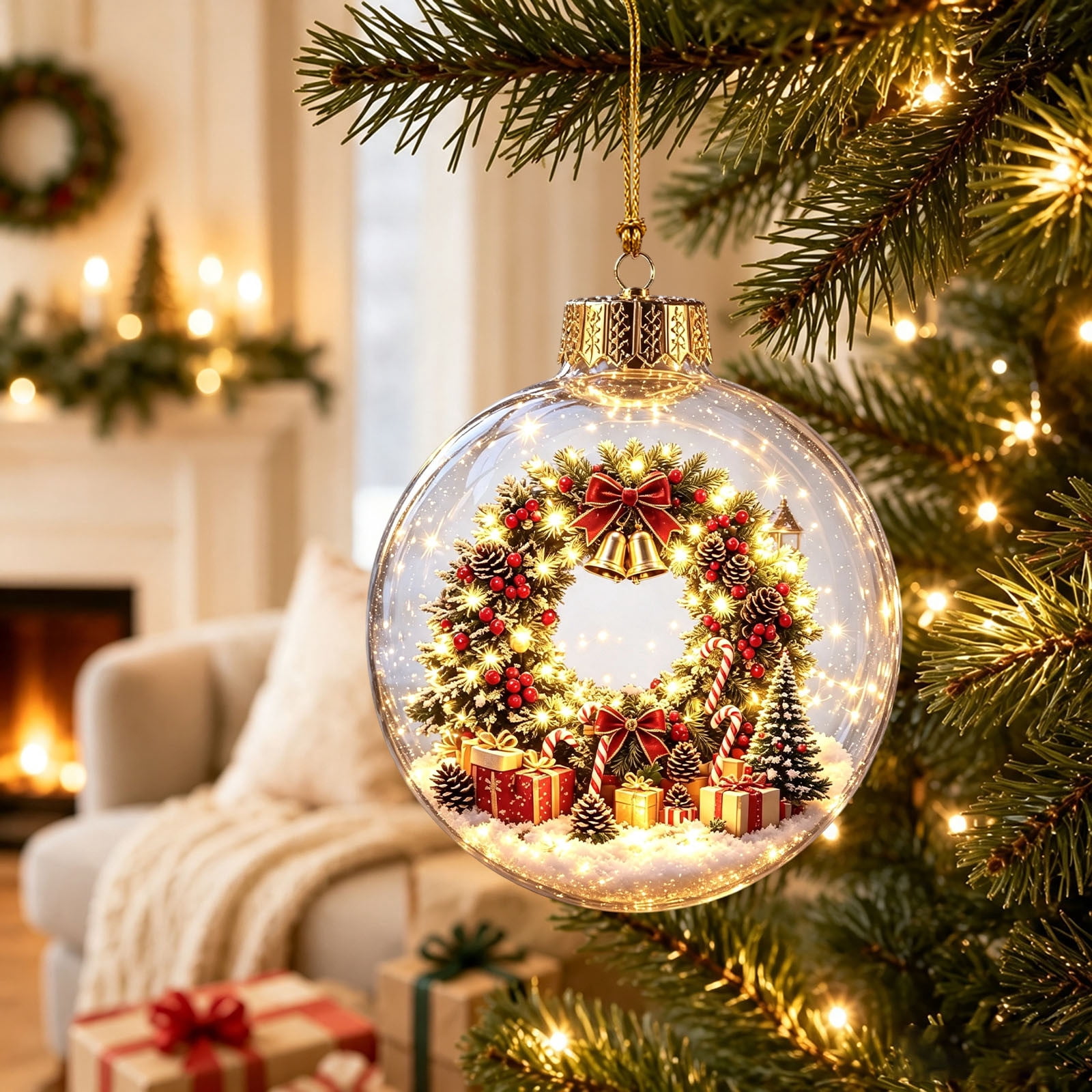 Christmas Ball Ornaments Lighted 3D Scene Clear Acrylic with Warm LED ...