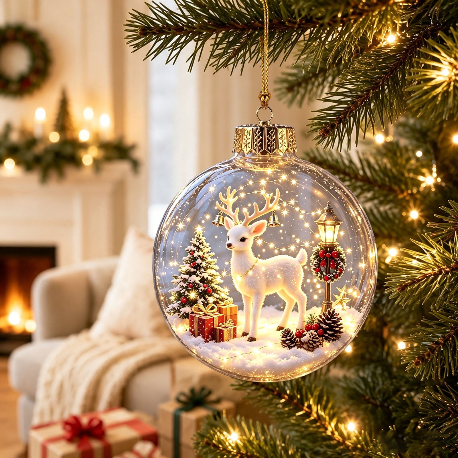 Christmas Ball Ornaments Lighted 3D Scene Clear Acrylic with Warm LED ...