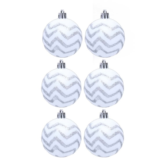 Christmas Ball Ornaments Patterned 6 Piece 6cm Shatterproof Baubles Tree Decor Design Silver