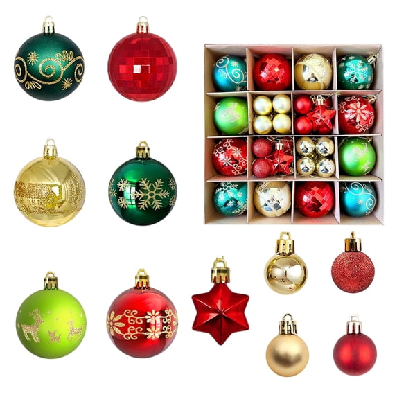 Christmas Ball Ornaments, Red Green Gold PVC 2.4 Inch Shatterproof 44 Pack Set, for Christmas Tree Holiday Party Home Xmas Decoration