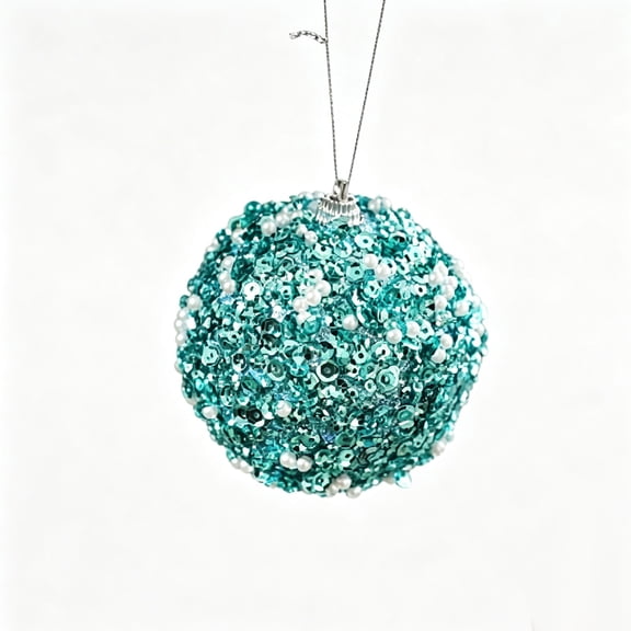 Christmas Ball Ornaments Sequin Pearl Blue 80mm Sparkling Hand-Crafted Hanging Baubles Tree Holiday Party Decor