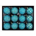 thumbnail image 1 of Christmas Ball Ornaments Set of 12, Blue Shatterproof Xmas Baubles with Gold Patterns, Turquoise Tree Decorations in a Gift Box for Holiday Decorating - Style A, 1 of 6