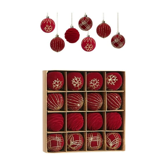 Christmas Ball Ornaments Set – 16pcs Flocked Holiday Decorations – Soft Texture Assorted Christmas Tree Baubles for Home & Party Décor