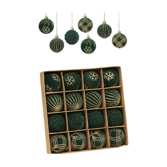 Christmas Ball Ornaments Set – 16pcs Flocked Holiday Decorations – Soft Texture Assorted Christmas Tree Baubles for Home & Party Décor