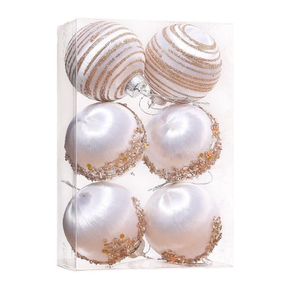 Christmas Ball Ornaments Set 6PCS Satin Silk Thread Glitter Balls, Shatterproof Foam Hanging Decorations for Xmas Tree Wreath Garland, Wedding Holiday Party Craft Supplies 2.36Inch