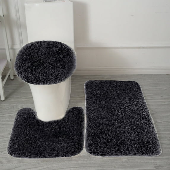 Solid Color Bath Mats Set | 3 Pieces Bathroom Rugs | Velvet Fleece With Foam | Ultra Soft Thick Non-Slip Water Absorbent | Machine Washable | Universal Modern Design | 15.7x23.6in 15.7x19.6in