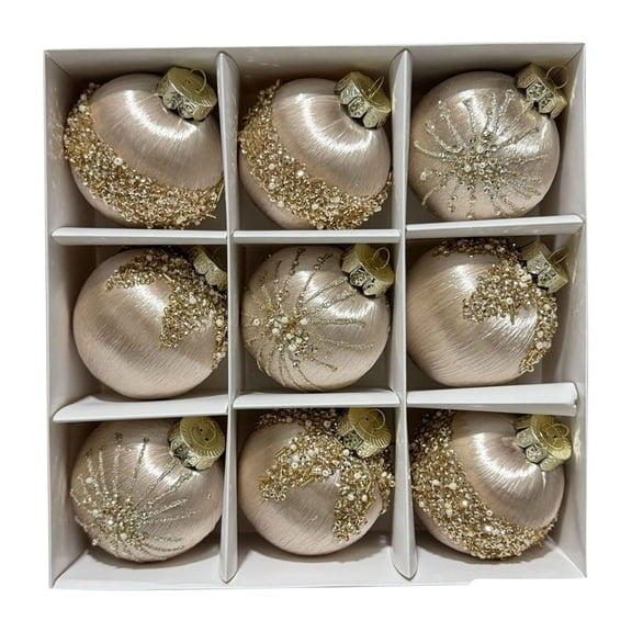 Christmas Ball Ornaments Set 9PCS Glitter Satin Foam Balls, Shatterproof Sequin Xmas Tree Decorations Hanging Baubles for Wedding Party Holiday Display Accent 2.36Inc