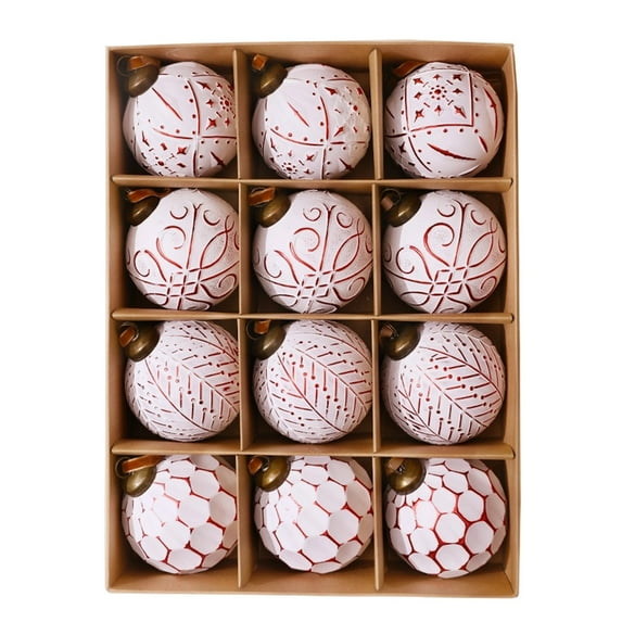 Christmas Ball Ornaments Set, Elegant Assorted Xmas Tree Ball Ornaments, Shatterproof Tree Hanging Decoration for Xmas Party, 8cm, 12 Pcs (Red A)