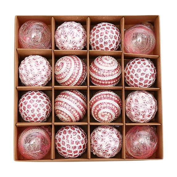 Christmas Ball Ornaments Set Plastic Glitter Pearl Shatterproof 16PCS Christmas Tree Hanging Ornaments for Home Party Decoration