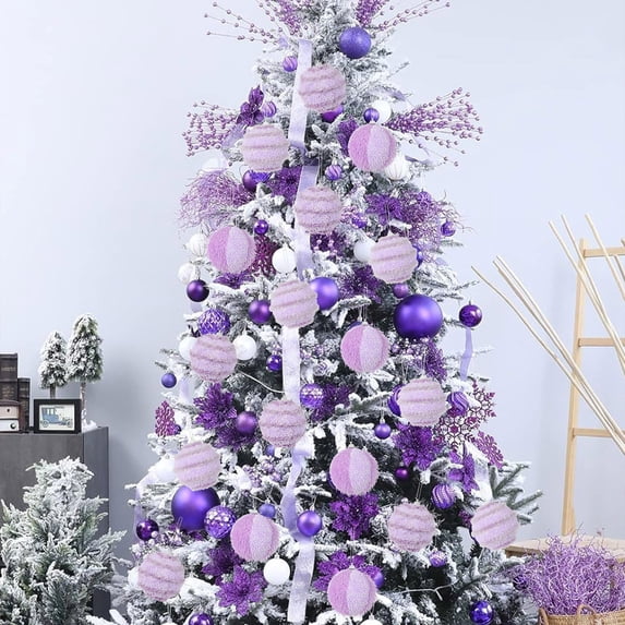 Christmas Ball Ornaments Set For Tree,Hanging Christmas Tree Decorations With Glittered Textured Designs,Holiday Decorative Baubles For Home Indoor Party Winter Decor Set Of 9 Pieces(Purple)