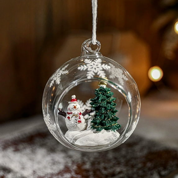 Christmas Ball Ornaments Set of 1 Plastic Hanging Decor for Xmas Tree with Snowflake Tree Santa Claus Designs(B)