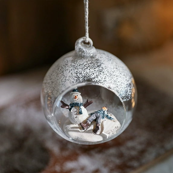 Christmas Ball Ornaments Set of 1 Plastic Hanging Decor for Xmas Tree with Snowflake Tree Santa Claus Designs(D)