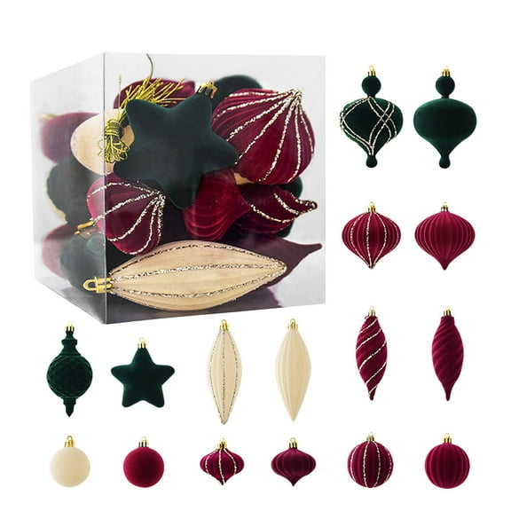 Christmas Ball Ornaments Set of 24, Velvet Painted Hanging Decorations for Tree, Home, Wedding, and Holiday Party Décor
