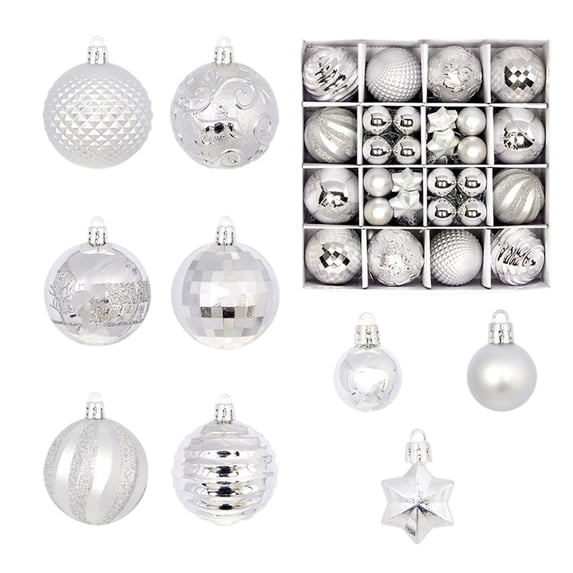 Christmas Ball Ornaments, All Silver Shiny PVC 2.4 Inch 44 Pack Set, for Christmas Tree Hanging Decoration, Holiday Party New Year Home Indoor Festive Winter Decor