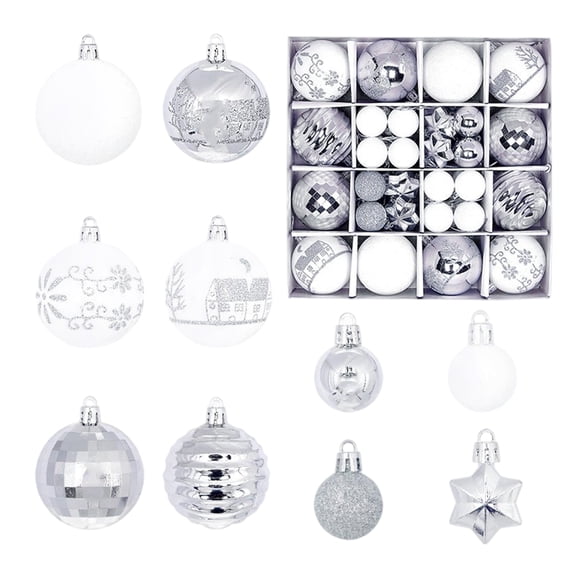 Christmas Ball Ornaments, Silver White PVC Shatterproof, 44 Pack 2.4 Inch Hanging Decorations Set, for Xmas Tree Holiday Wedding Party Home New Year Festive Decor