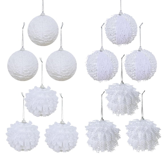 Christmas Ball Ornaments, White Lace Trimmed, 12 Pack Hanging Christmas Tree Decorations Holiday Pendant Gift Box Set, For Xmas Party Home Wedding Winter Wonderland Decor Seasonal Display
