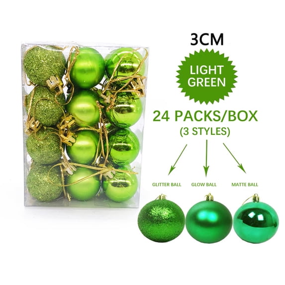 Christmas Ball Pendant, Decorative Shatterproof Christmas Tree Pendants Hanging 30mm Christmas Baubles Balls Ornaments Set Pack of 24 pcs (Green)