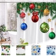 thumbnail image 1 of Christmas Ball Print Shower Curtain, Colorful Holiday Bathroom Decor with Green Candy Cane and Hanging Branches, Waterproof Curtain for Festive Home or Guest Bathroom, 1 of 7