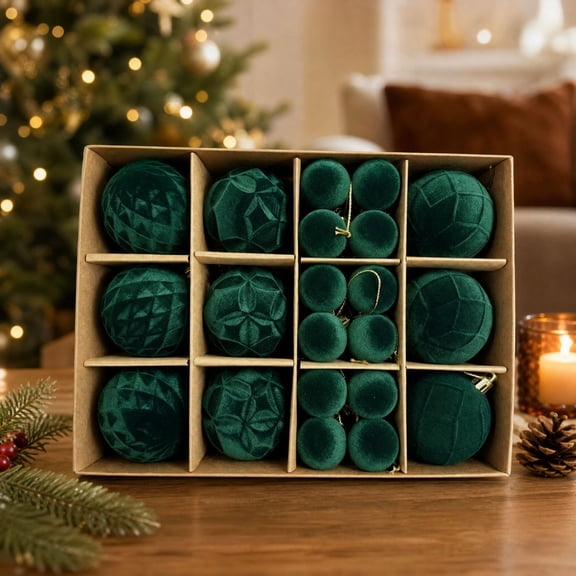 Christmas Ball Set, Holiday Spheres, Boxed Christmas Ornaments For Display, Assorted Carved Geometric Patterns With Pre-Assembled Loops