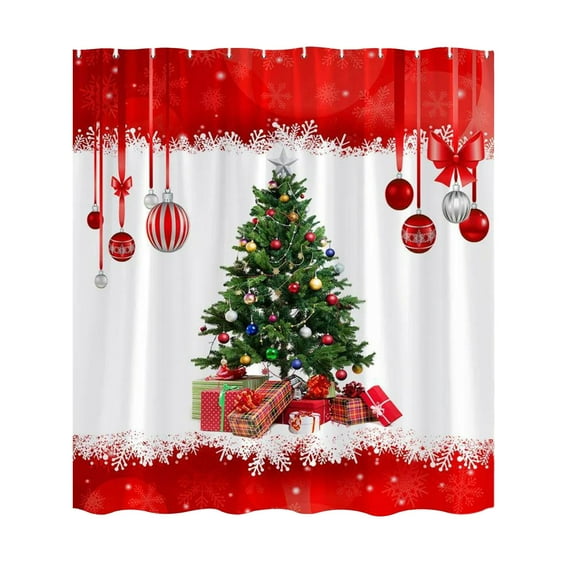 Christmas Ball Shower Curtain, Waterproof Polyester Fabric Bathroom Curtain with 12 Hooks, Holiday Theme Decor for Bath Tub(Red-A)