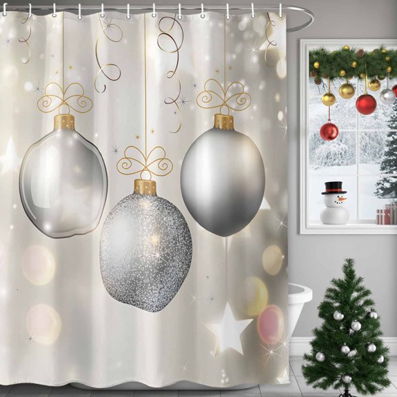 Christmas Ball Shower Curtains for Bathroom, Shinny Stars Modern Art Decoration Waterproof Fabric Shower Curtain for Bathroom Bathtub Decoration, Machine Washable, 60"x72"