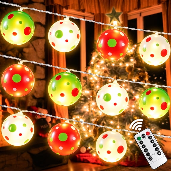 Christmas Ball String Lights for Christmas Tree Decoration, 10Ft 20 LED Battery Operated Christmas String Lights with Remote, 8 Modes & Timer, Warm Christmas Lights Indoor Outdooor for Holiday Decor