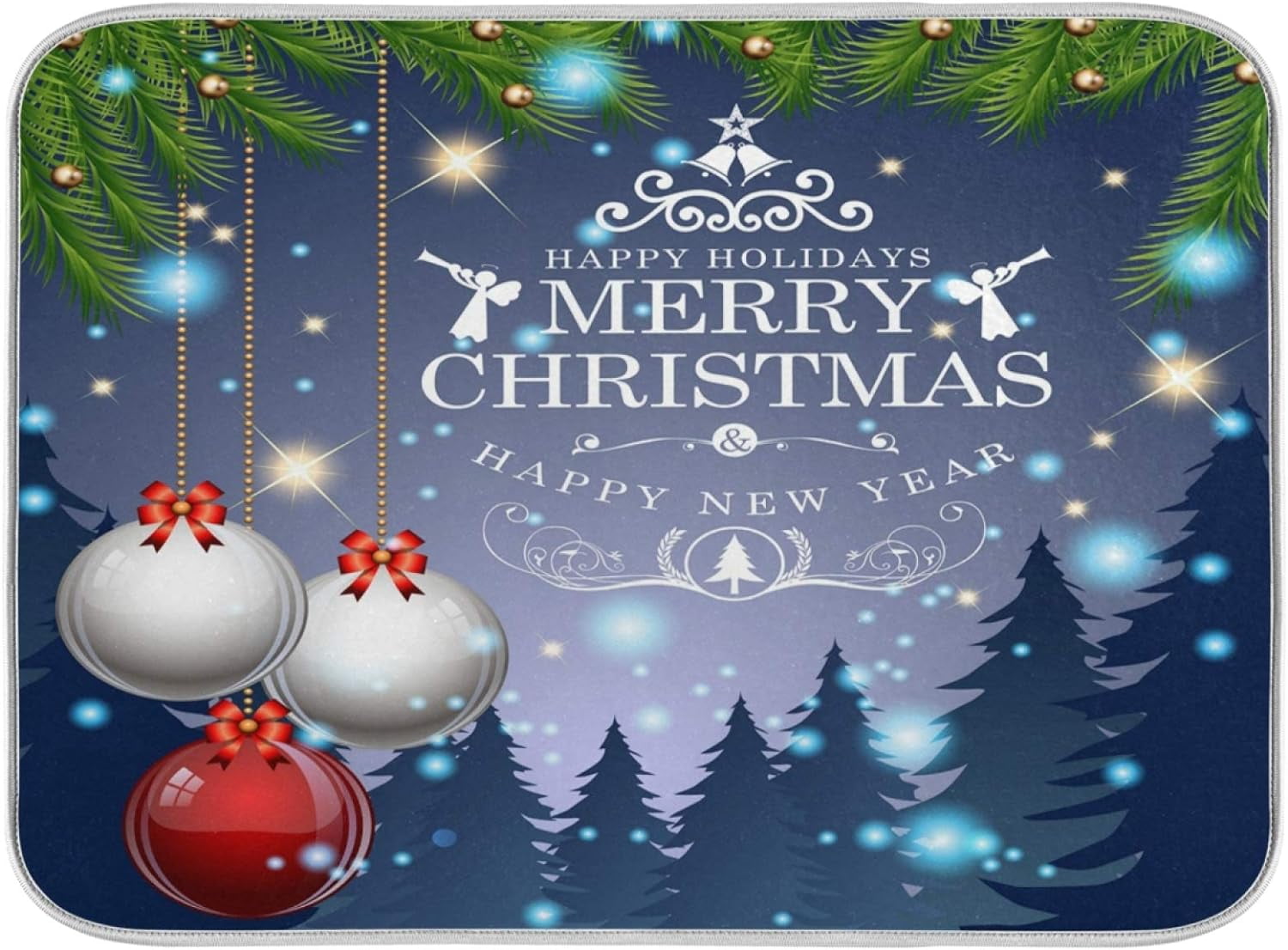 Christmas Ball Tree Dish Drying Mat 18x24 inch Xmas Winter New Year Drying Pad Dish Drainer Mat