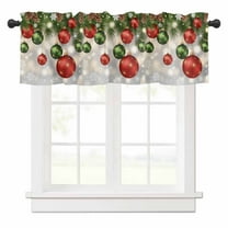Christmas Ball Valances for Windows Green Red Xmas Balls Pine Leaf Plants Snowflakes Rod Pocket Curtain Valance Window Treatment Short Curtains for Kitchen Living Room, 42"x12"