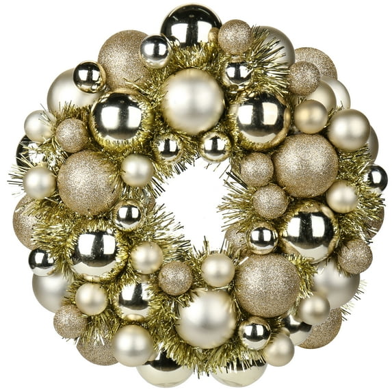 Christmas Ball Wreath 13"Xmas Wreaths Ornaments Glitter Thicken Shatterproof Hanging Balls Holiday Party Wedding Christmas Door Wall Tree Mantel Decor Gold