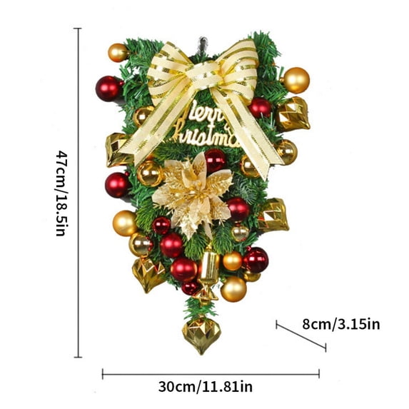 Christmas Ball Wreath Holiday Decorations Artificial 18.5 Inch Teardrop Swag with Pine Cones Berry Clusters Ribbon Bows