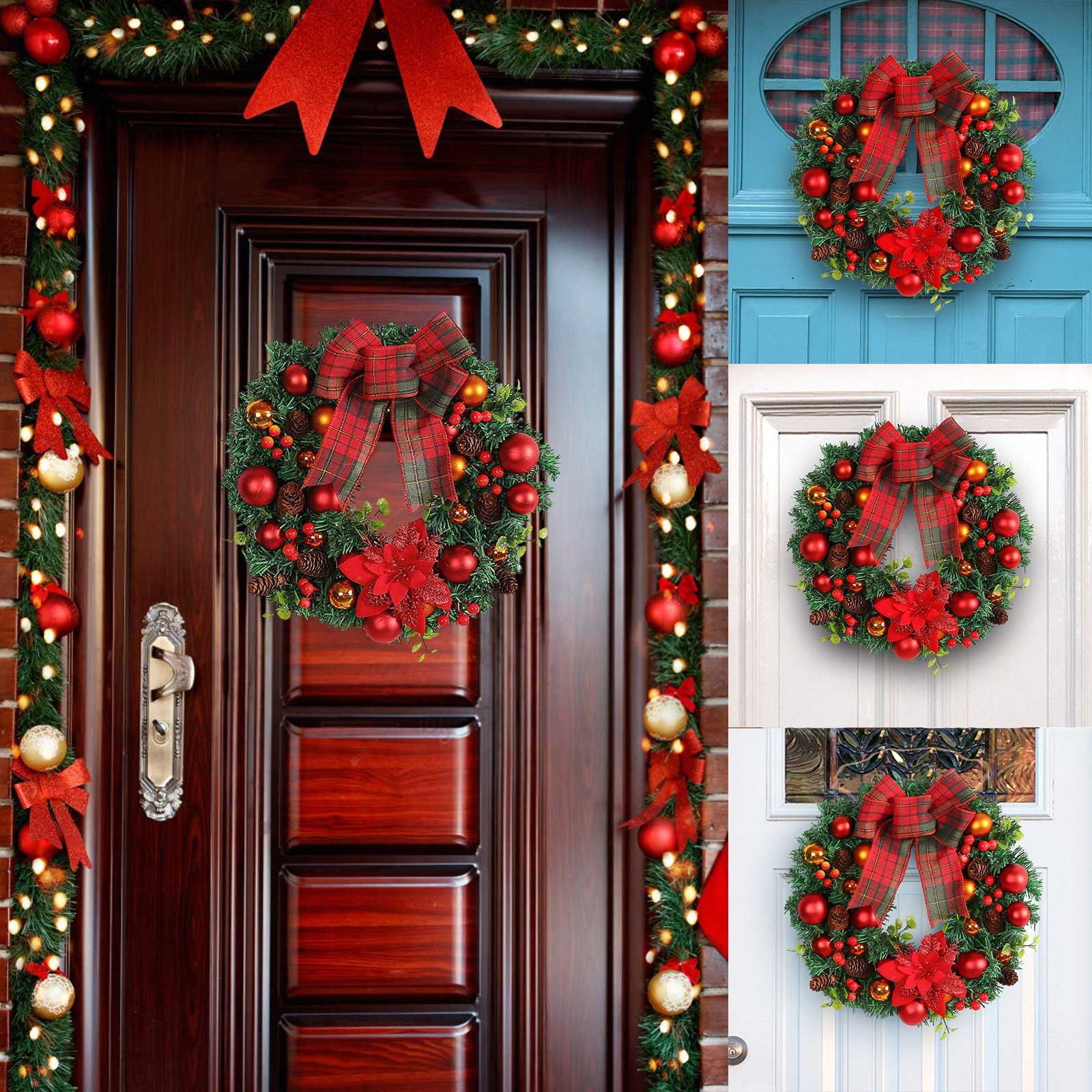 Christmas Ball Wreath with Bow, 2024 Red Bow Christmas